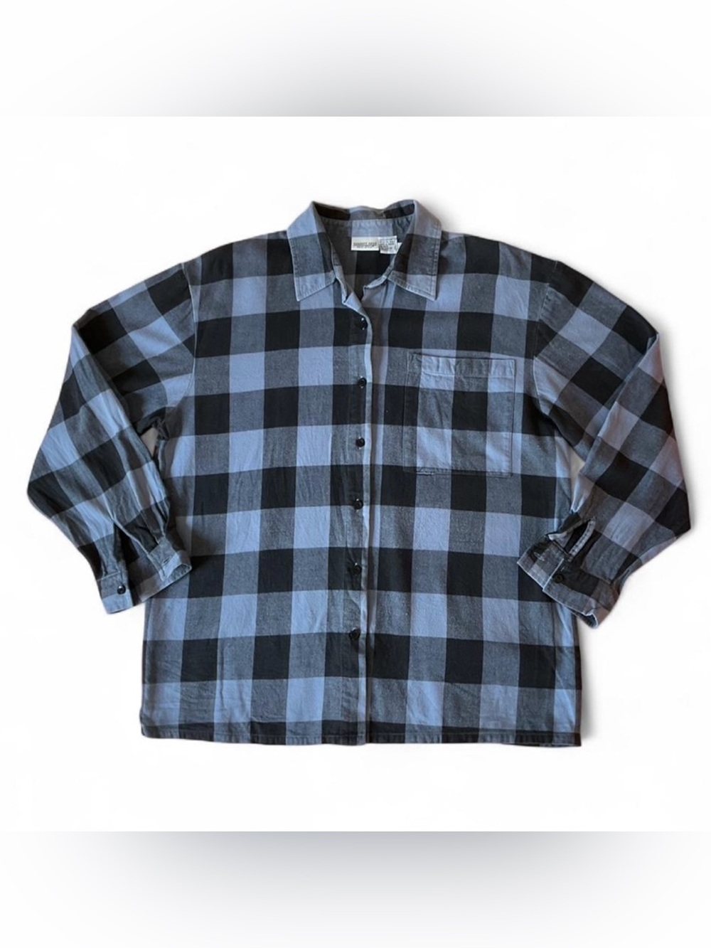 Vintage NEWPORT NEWS Cotton Flannel Button Up w. Pocket | L | Blue & Black